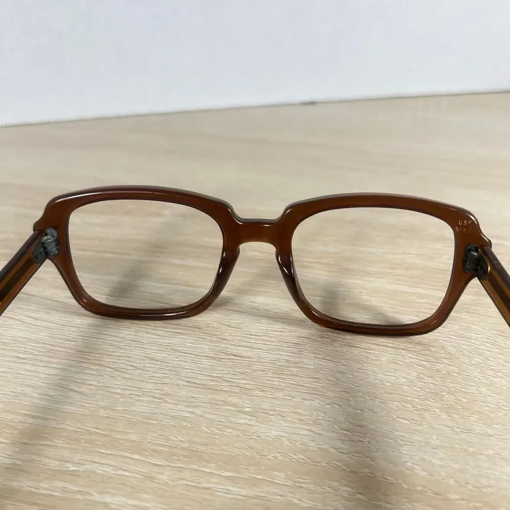 Vintage USS 4 1/2 - 5 3/4 USS 52-20 Eyeglasses Full Rim Frames ONLY Brown